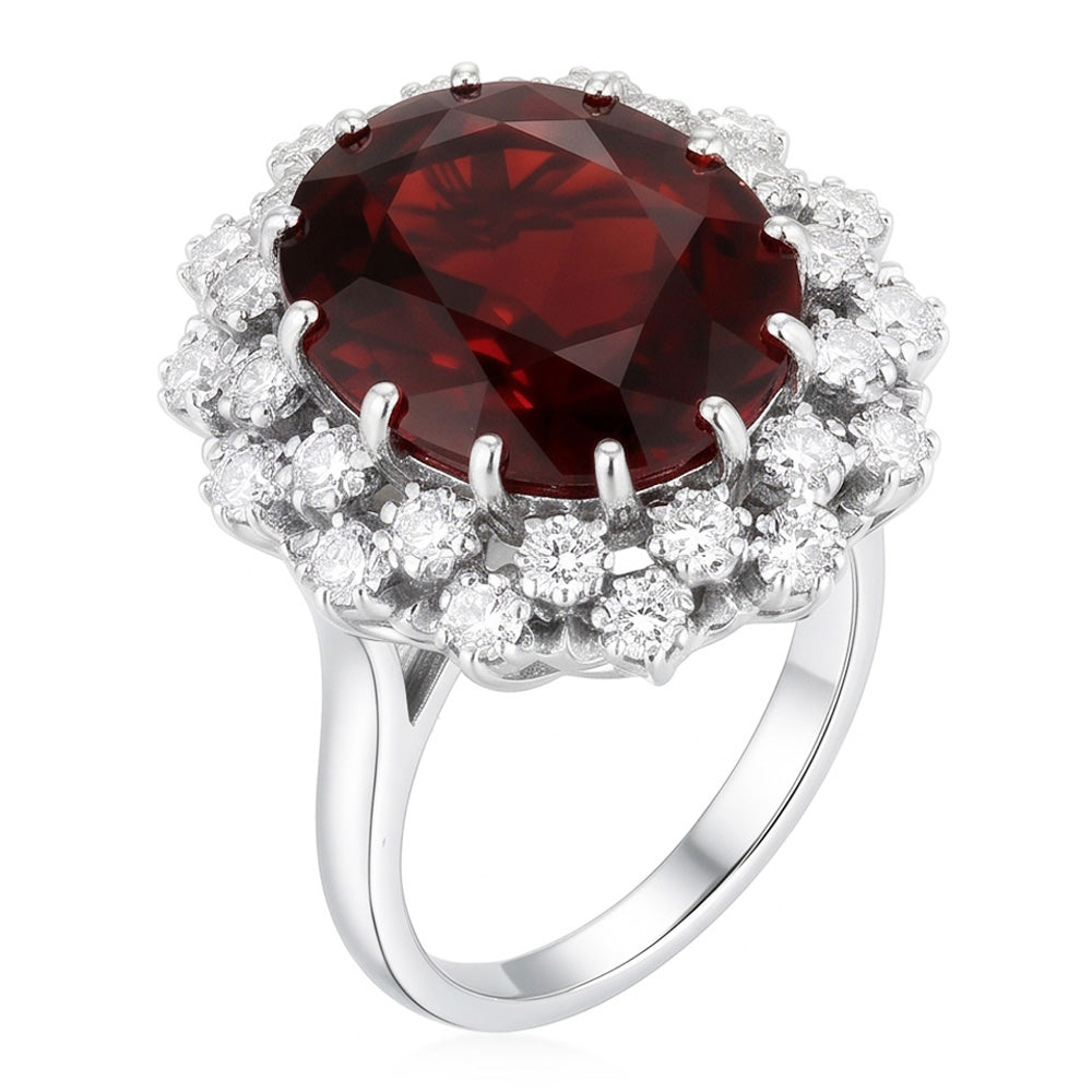 Natural Garnet Ring 21.75ct - White Gold 14K