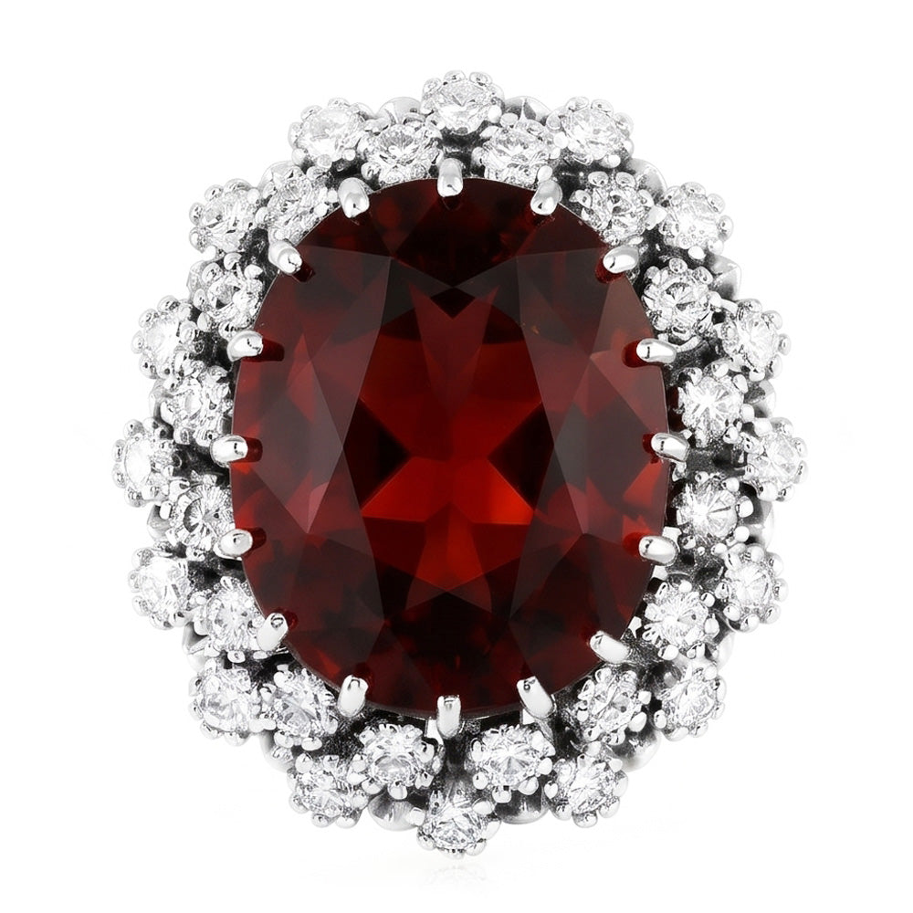 Natural Garnet Ring 21.75ct - White Gold 14K