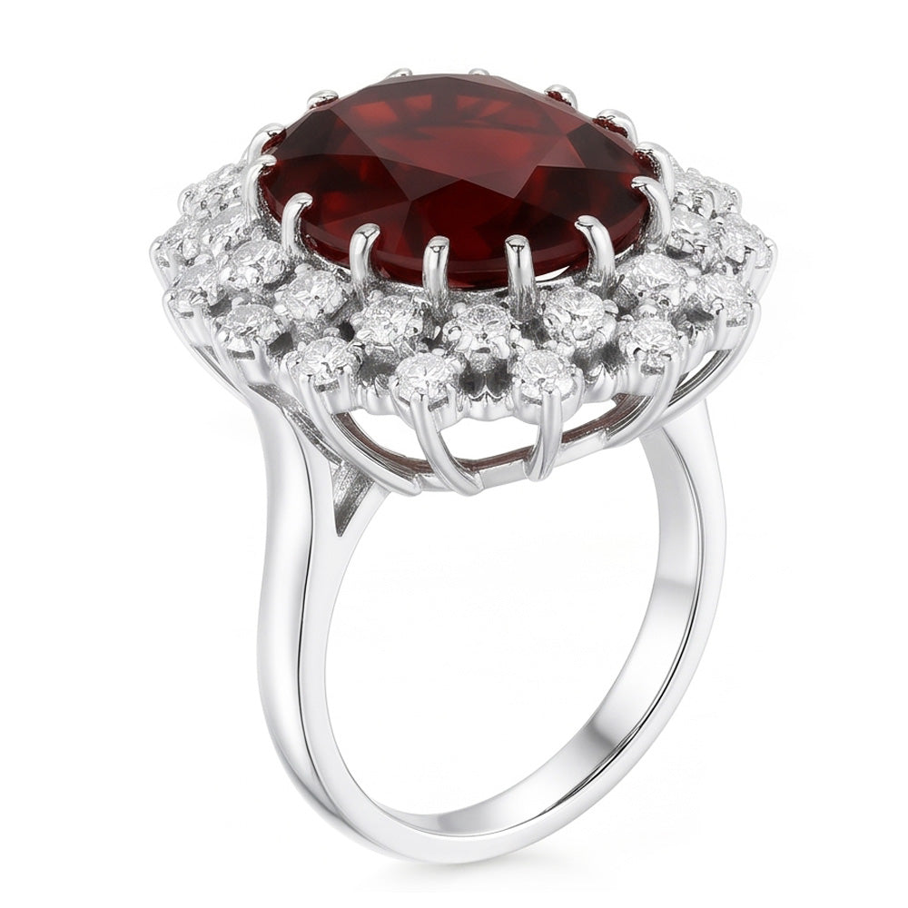 Natural Garnet Ring 21.75ct - White Gold 14K