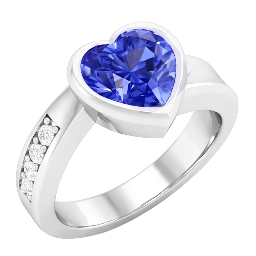 Natural Gemstone Ring Heart Bezel Set Ceylon Sapphire 2.25 Carats Jewelry