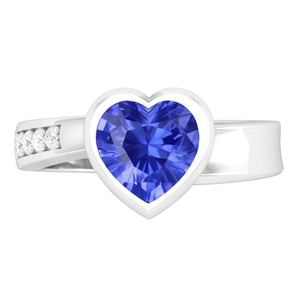Natural Gemstone Ring Heart Bezel Set Ceylon Sapphire 2.25 Carats Jewelry