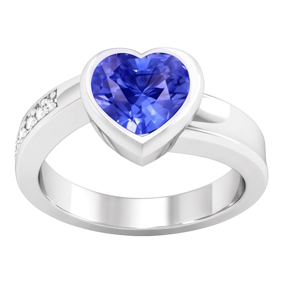 Natural Gemstone Ring Heart Bezel Set Ceylon Sapphire 2.25 Carats Jewelry