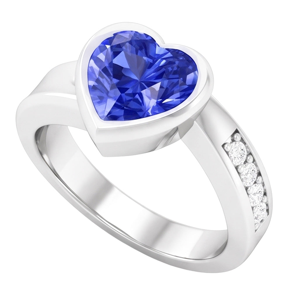 Natural Gemstone Ring Heart Bezel Set Ceylon Sapphire 2.25 Carats Jewelry
