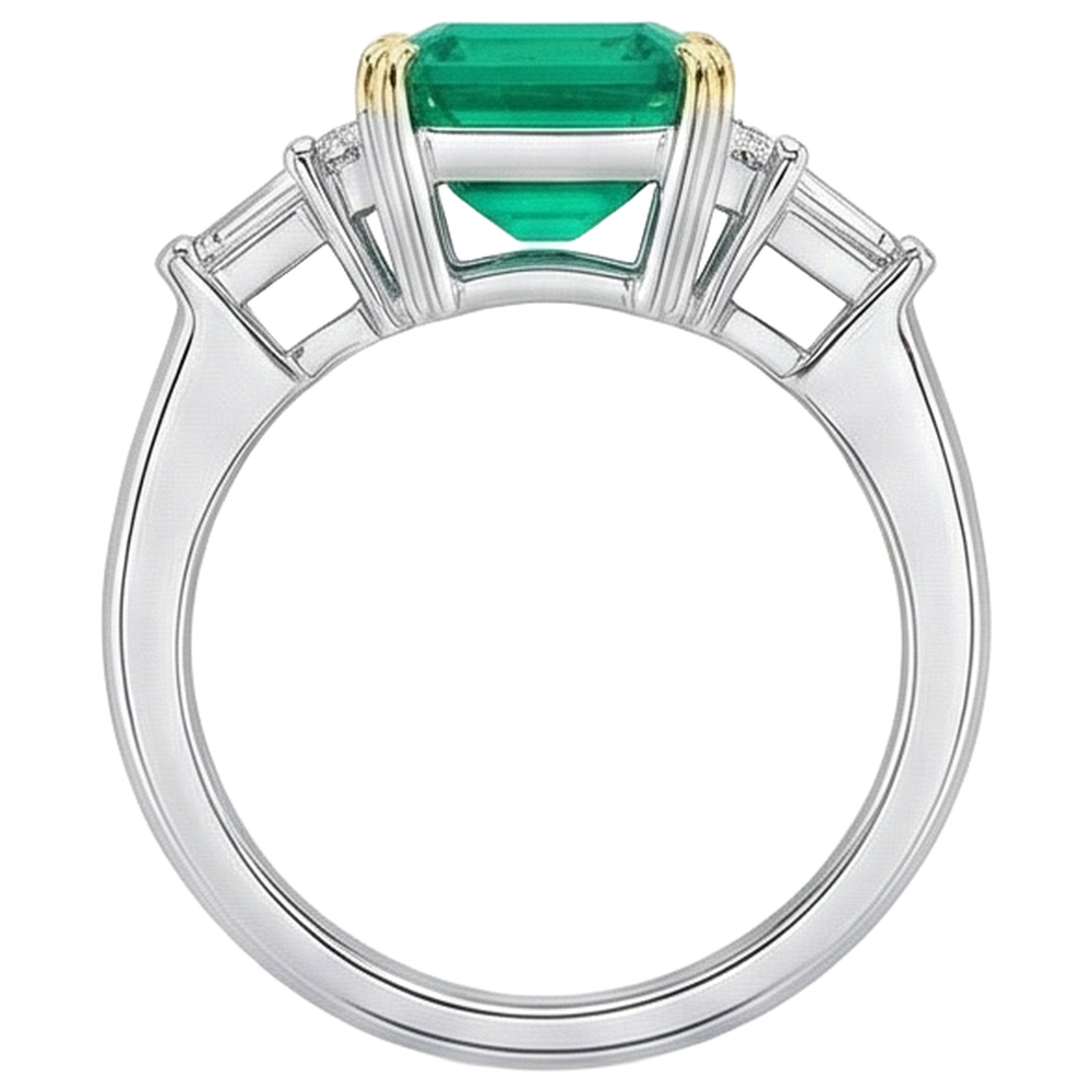 Natural Green Emerald Asscher Cut Earth Mined Diamond Ring For Women