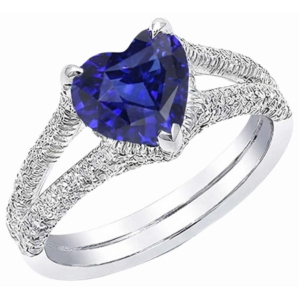 Natural Heart Blue Sapphire Engagement Ring