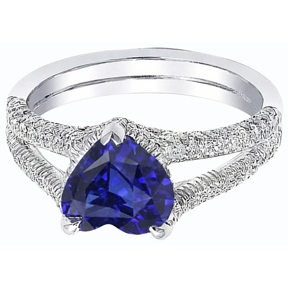 Natural Heart Blue Sapphire Engagement Ring