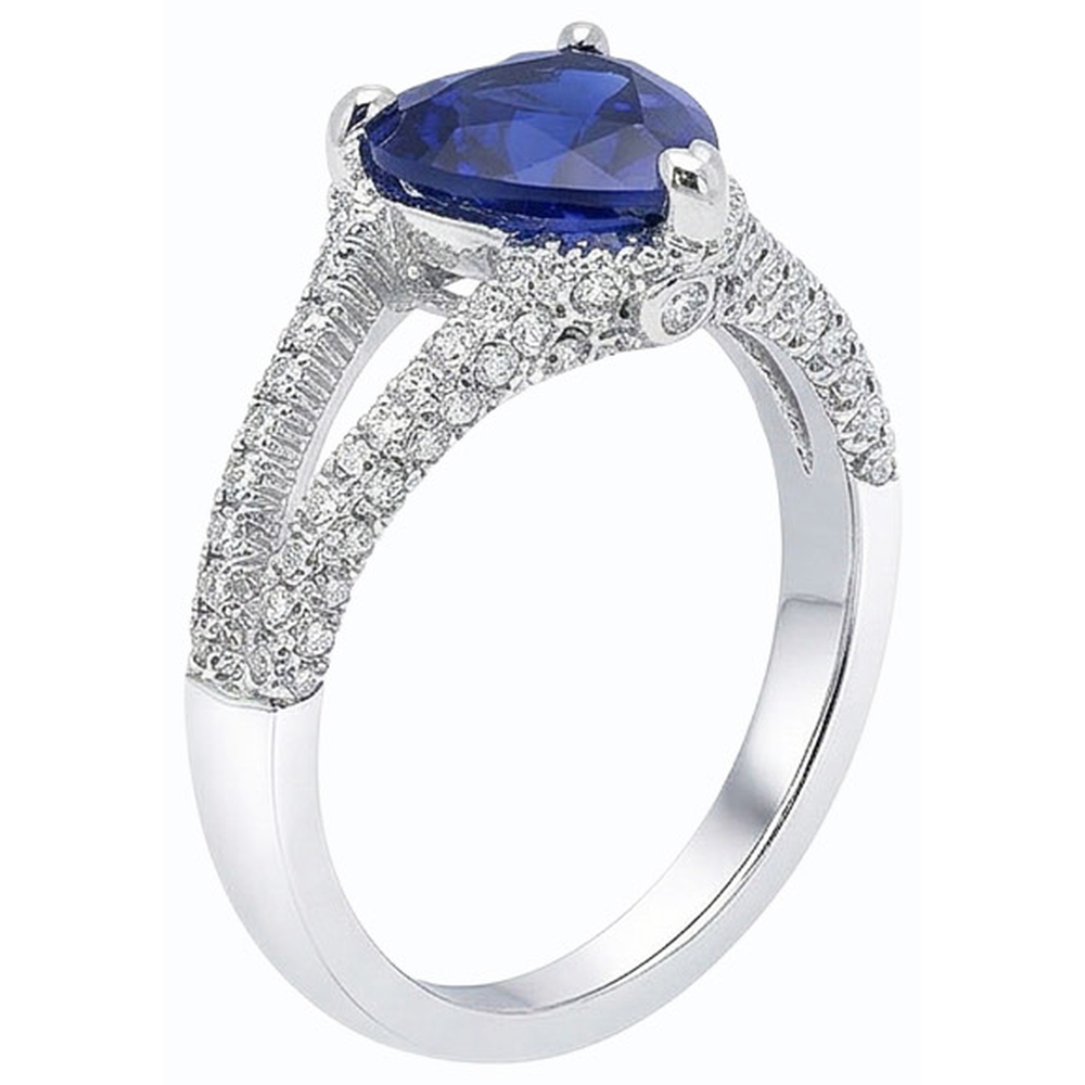 Natural Heart Blue Sapphire Engagement Ring