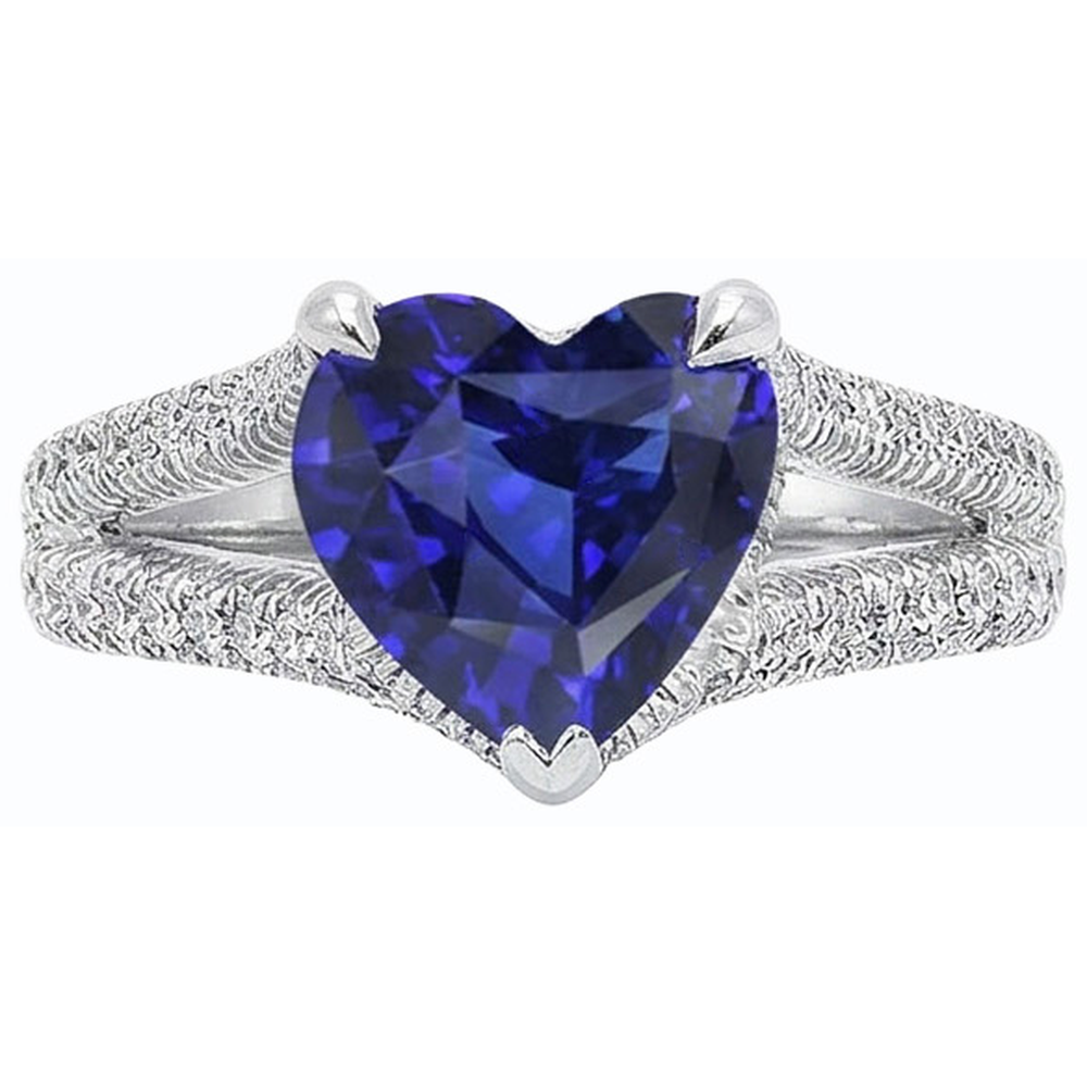 Natural Heart Blue Sapphire Engagement Ring
