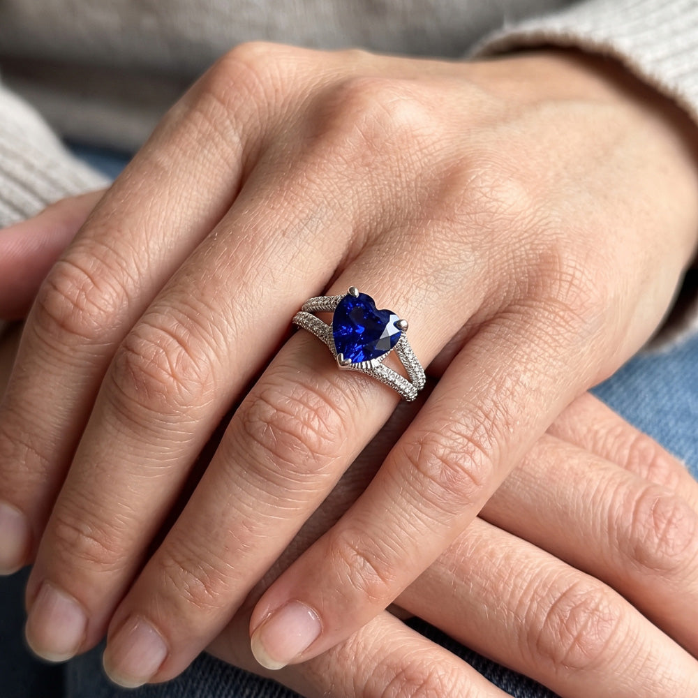 Natural Heart Blue Sapphire Engagement Ring