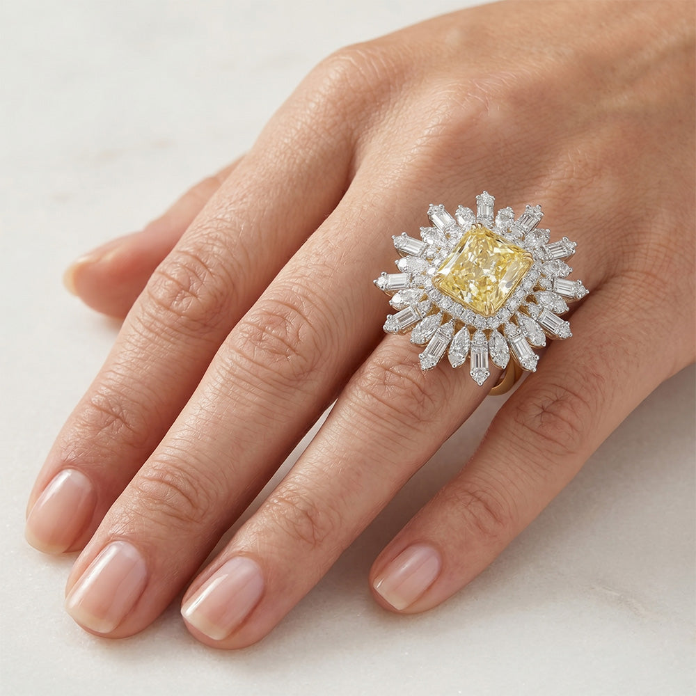 Natural Radiant Yellow Canary Diamond Halo Ring 4 ct