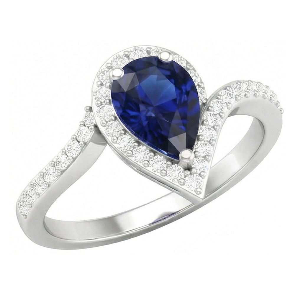Royal Blue Sapphire Gemstone Ring 3-ct 14K White Gold – main view