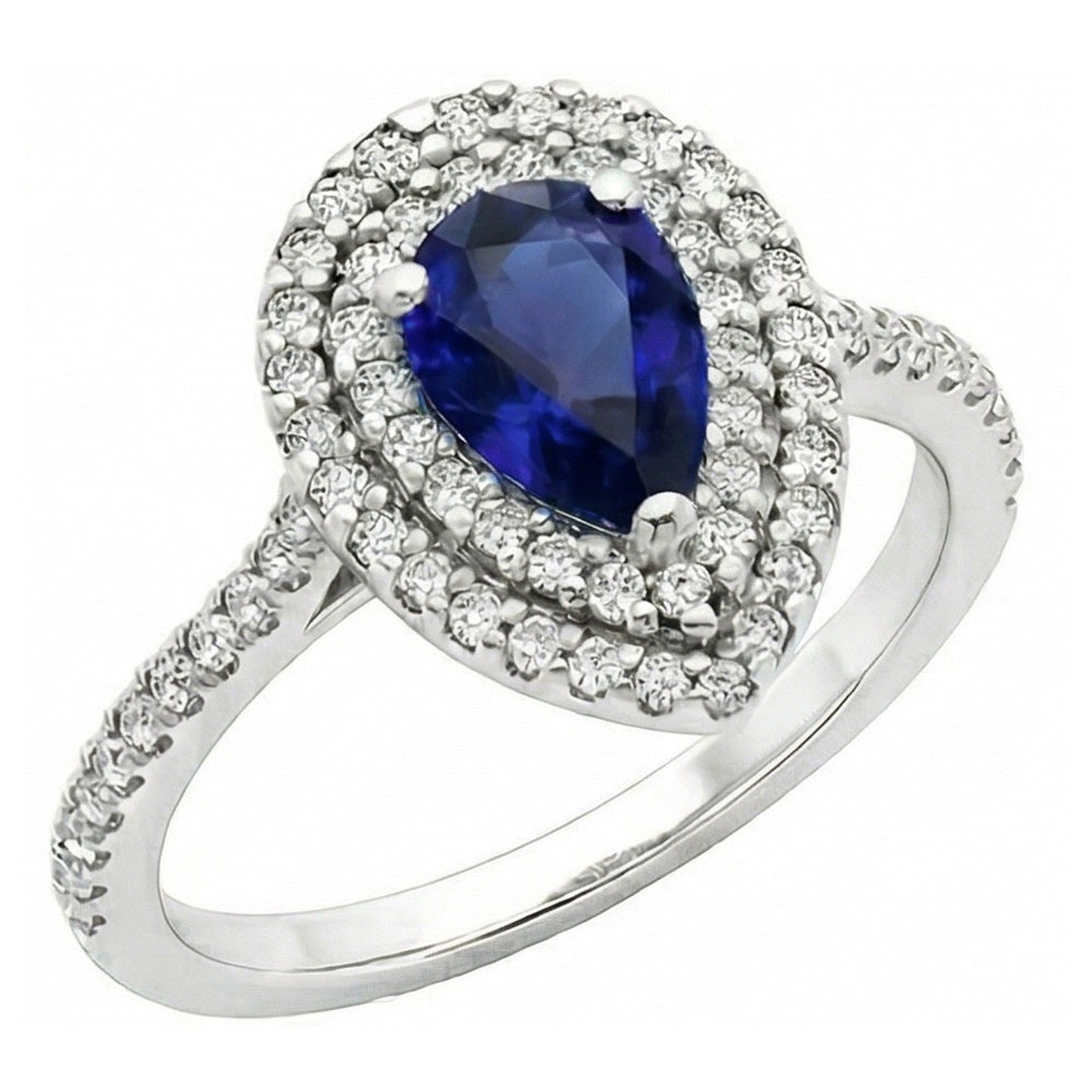 Royal Blue Sapphire Pear Shape Gemstone Ring in 14 Karat White Gold – main view