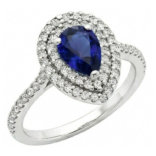 Royal Blue Sapphire Pear Shape Gemstone Ring in 14 Karat White Gold – main view