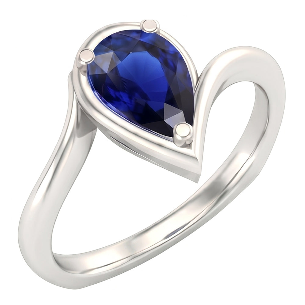 Pear Cut Cornflower Blue Sapphire ring in White Gold – main view