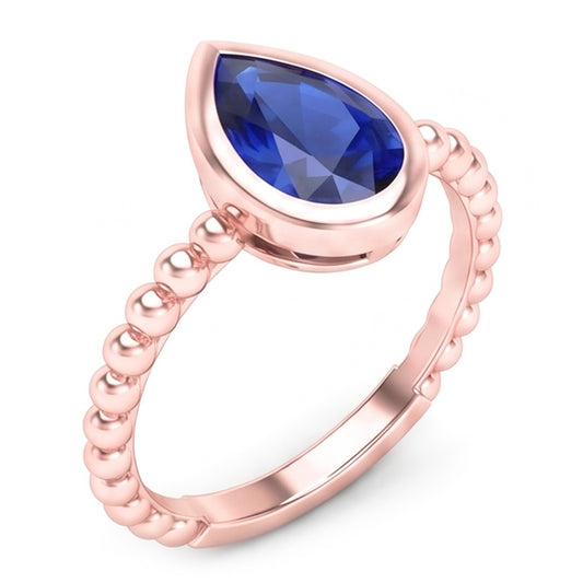 Natural Rose Gold Solitaire Ring Pear Blue Sapphire 1.50 Carats Bezel Set