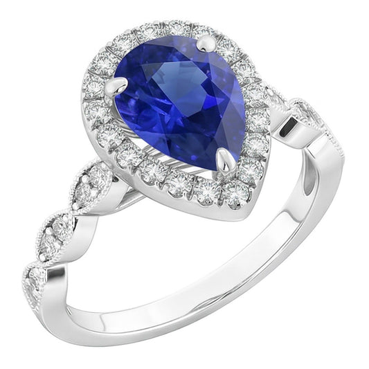 Natural Royal Blue Sapphire Gemstone Ring – 14 Karat White Gold