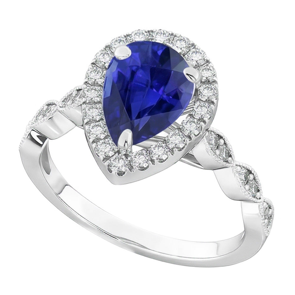 Natural Royal Blue Sapphire Gemstone Ring – 14 Karat White Gold