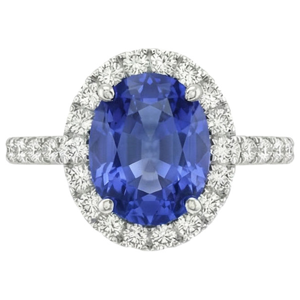 Natural Sapphire Engagement Halo Ring