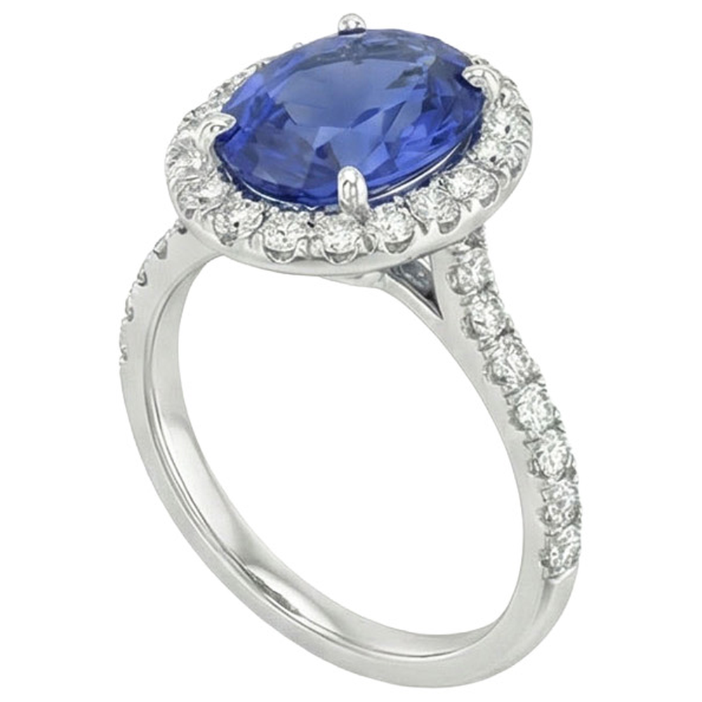 Natural Sapphire Engagement Halo Ring