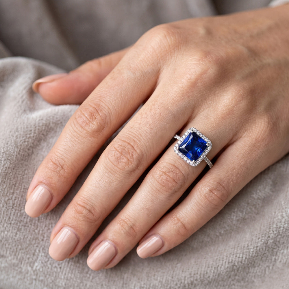 Natural Sapphire Princess Cut Engagement Ring