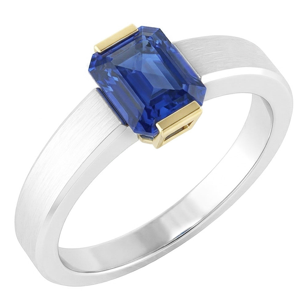Natural Sapphire Ring 1ct - Two Tone 14K Gold