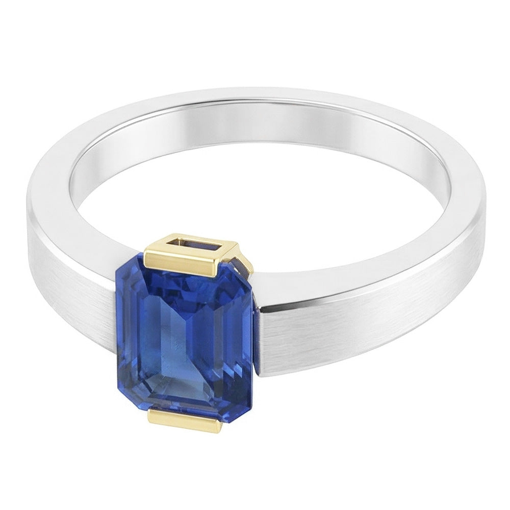Natural Sapphire Ring 1ct - Two Tone 14K Gold