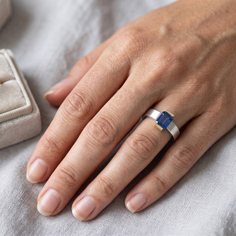 Natural Sapphire Ring 1ct - Two Tone 14K Gold