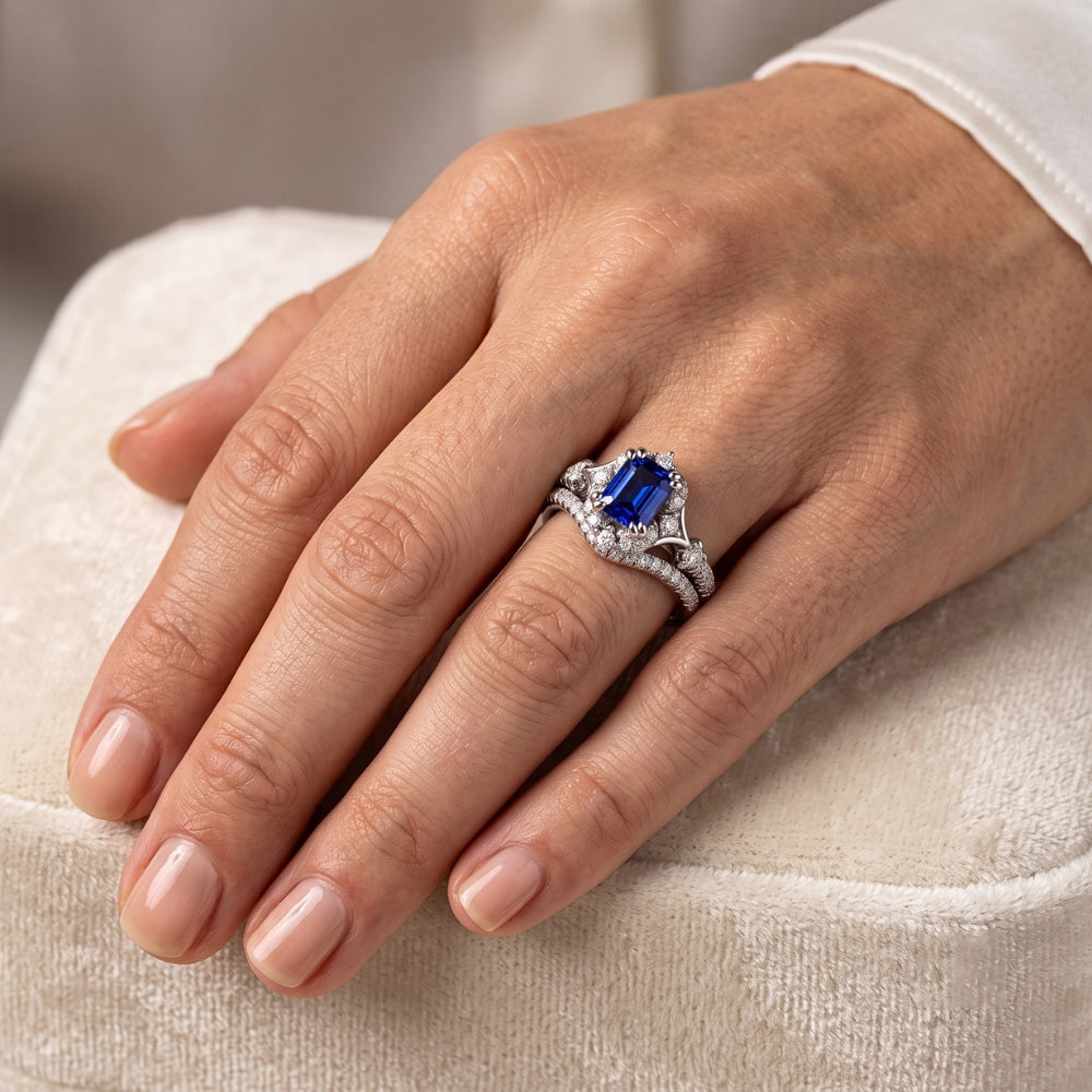 Natural Sapphire Ring 1ct - White Gold 14K