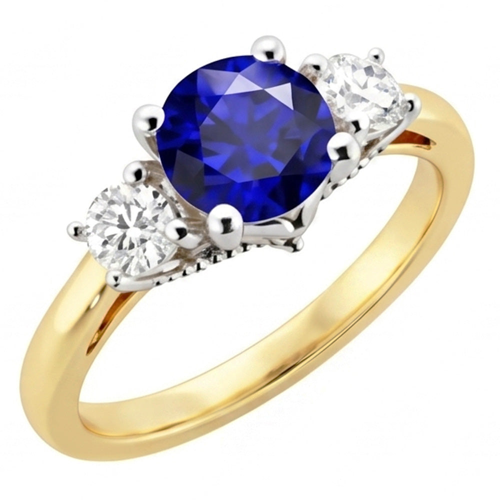 Natural Sapphire Ring 2.50ct - Two Tone 14K Gold