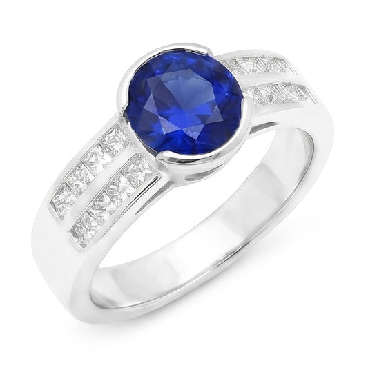 Natural Sapphire Ring 2.50ct - White Gold 14K