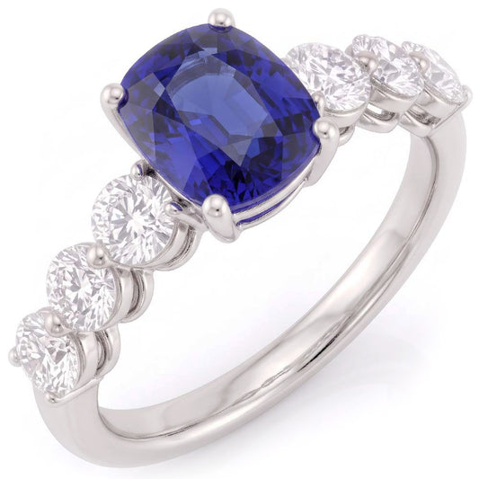 Natural Sapphire Ring 2.50ct - White Gold 14K