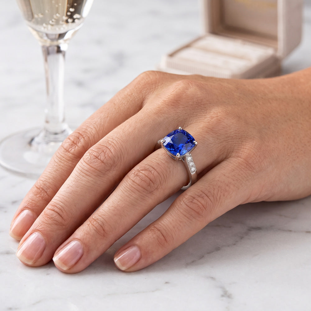 Natural Sapphire Ring 2.50ct - White Gold 14K
