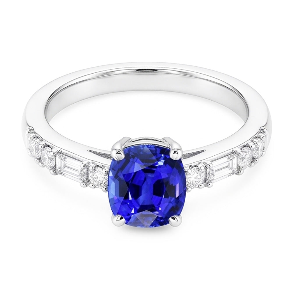 Natural Sapphire Ring 2.50ct - White Gold 14K