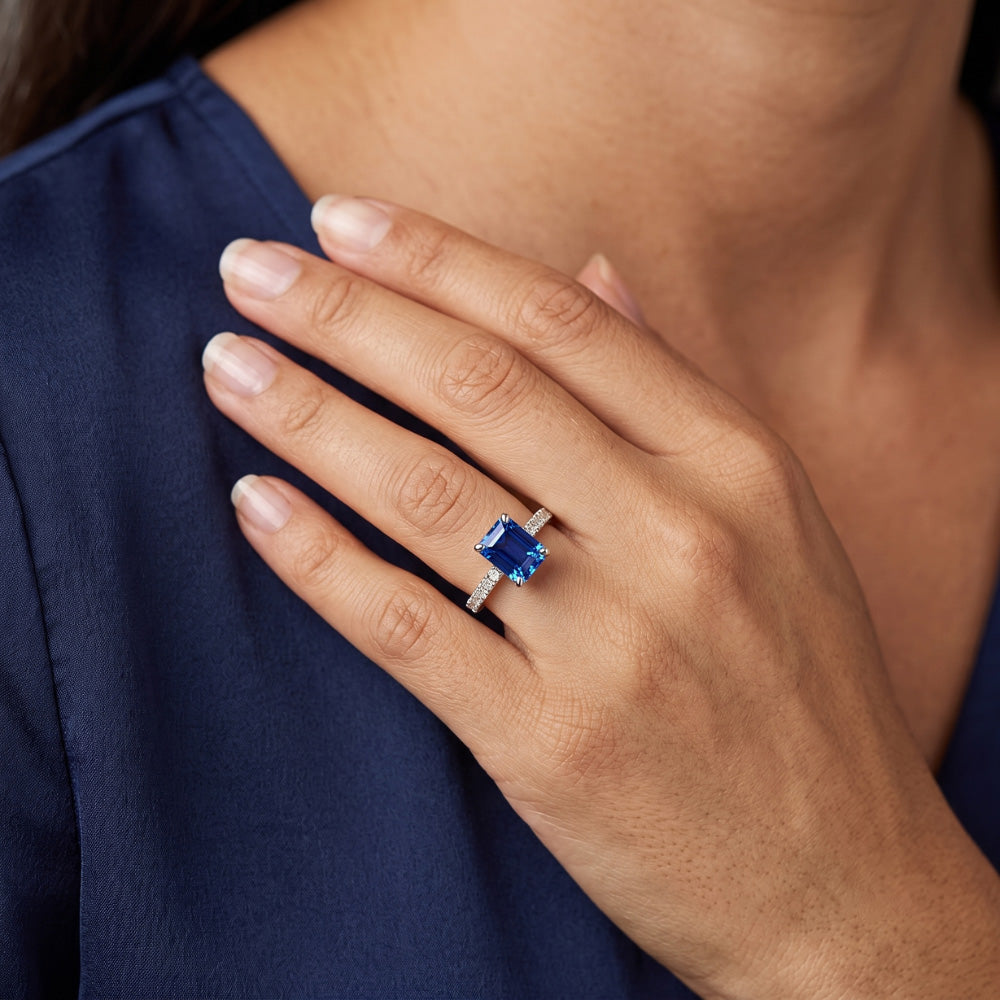 Natural Sapphire Ring 2.50ct - White Gold 14K