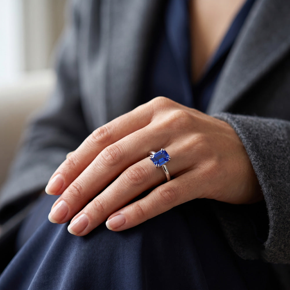 Natural Sapphire Ring 2.50ct - White Gold 14K