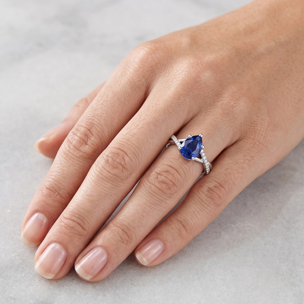 Natural Sapphire Ring 2.50ct - White Gold 14K