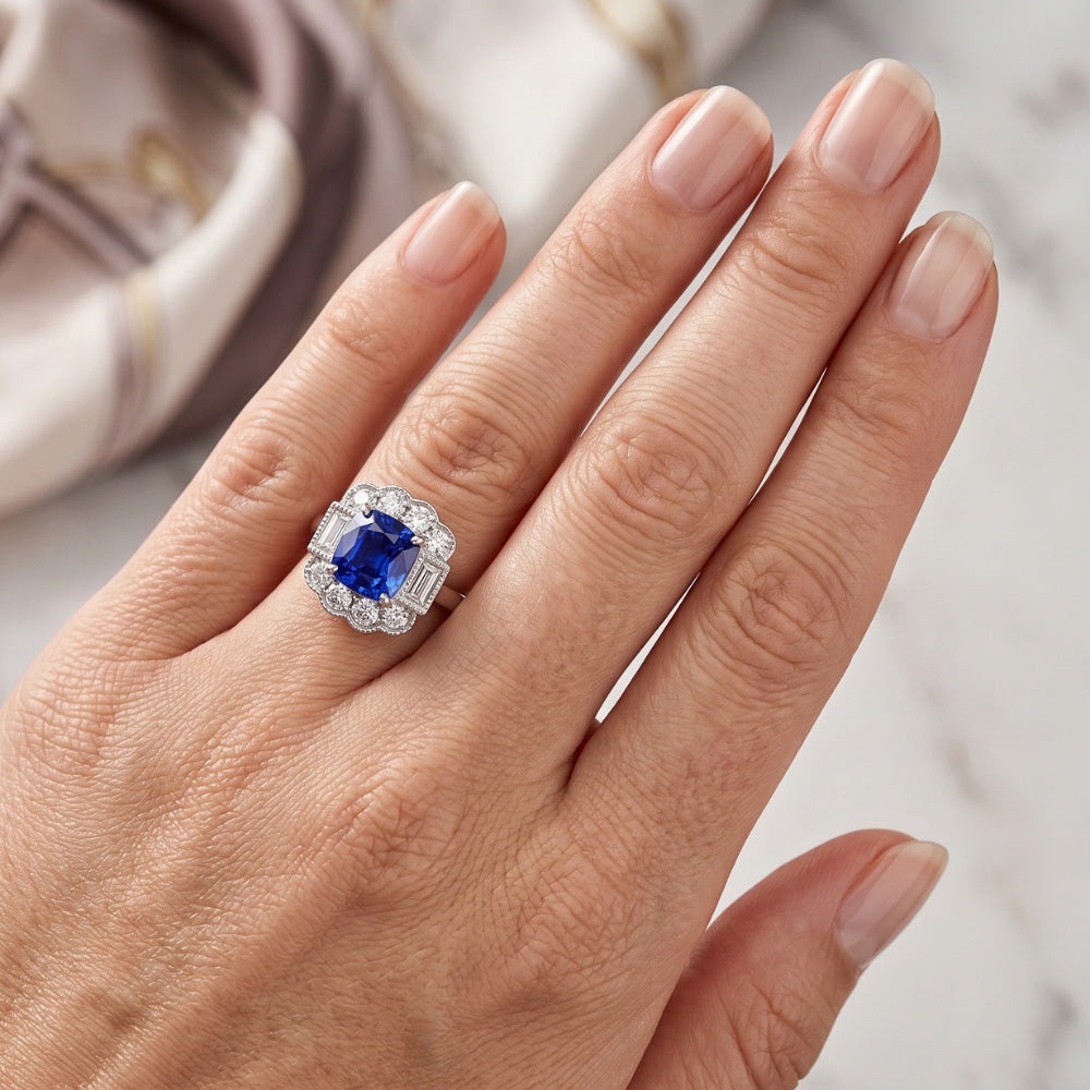 Natural Sapphire Ring 2.50ct - White Gold 14K