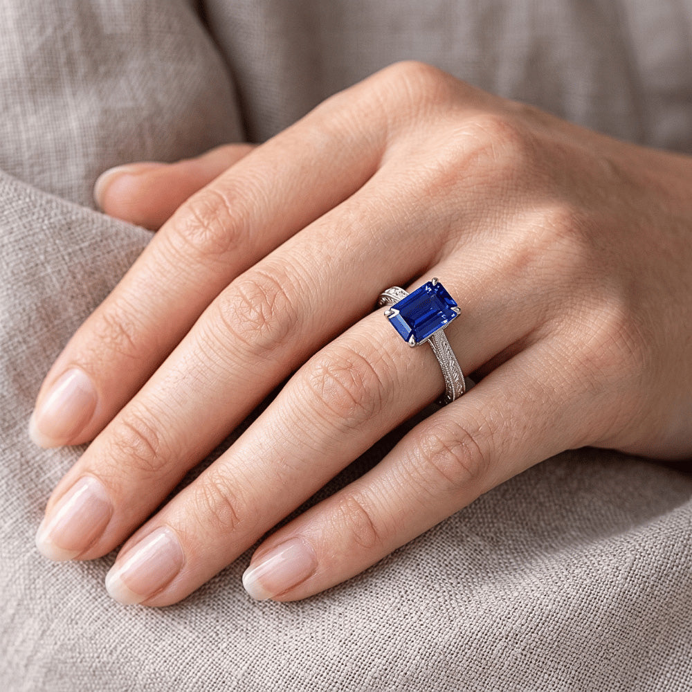 Natural Sapphire Ring 2.50ct - White Gold 14K