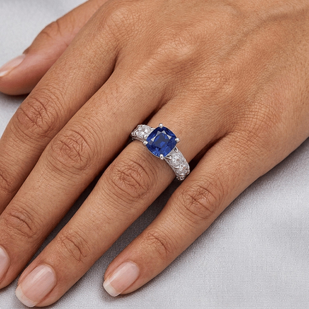 Natural Sapphire Ring 2.50ct - White Gold 14K