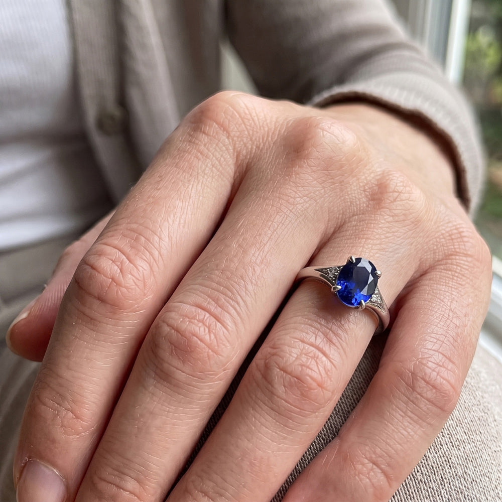 Natural Sapphire Ring 2.75ct - White Gold 14K
