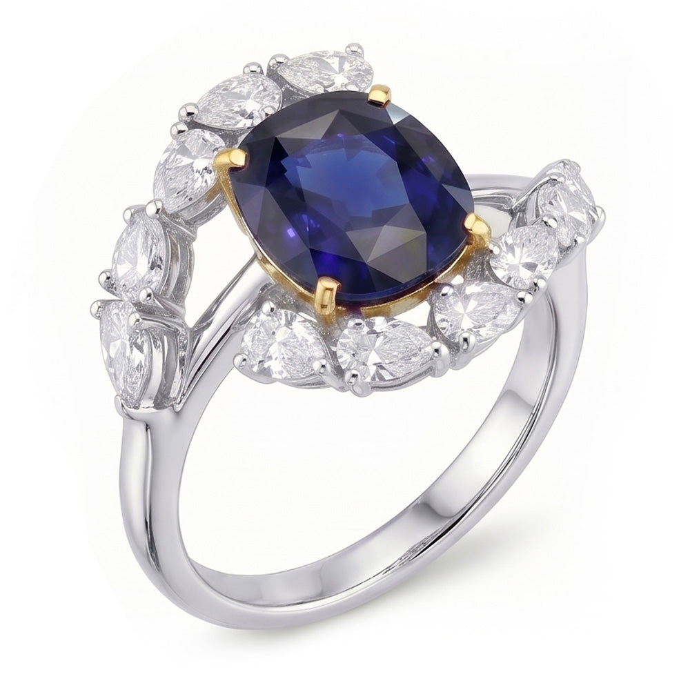 Natural Sapphire Ring 2ct - Two Tone 14K Gold