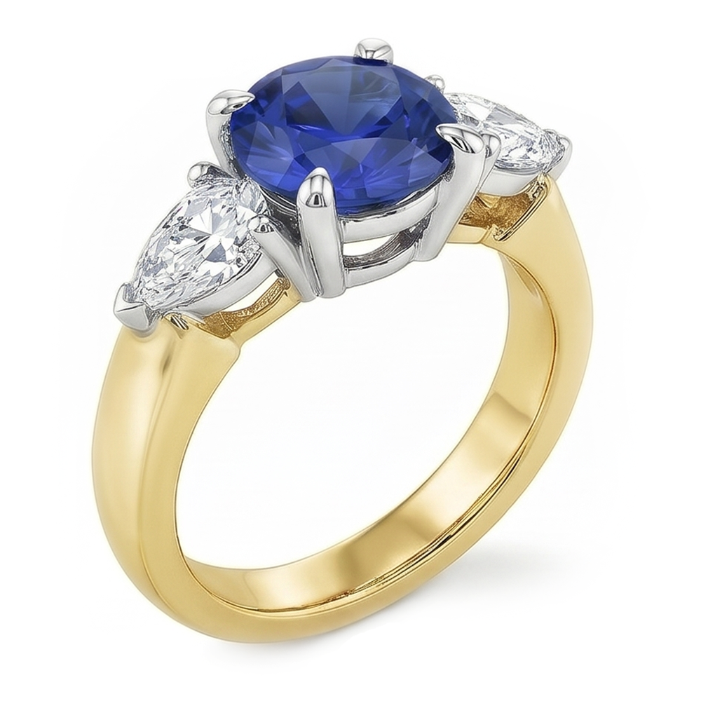 Natural Sapphire Ring 2ct - Two Tone 14K Gold