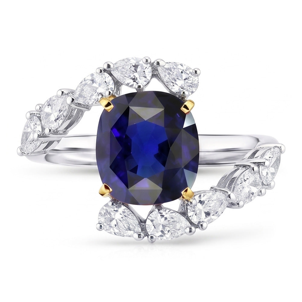 Natural Sapphire Ring 2ct - Two Tone 14K Gold