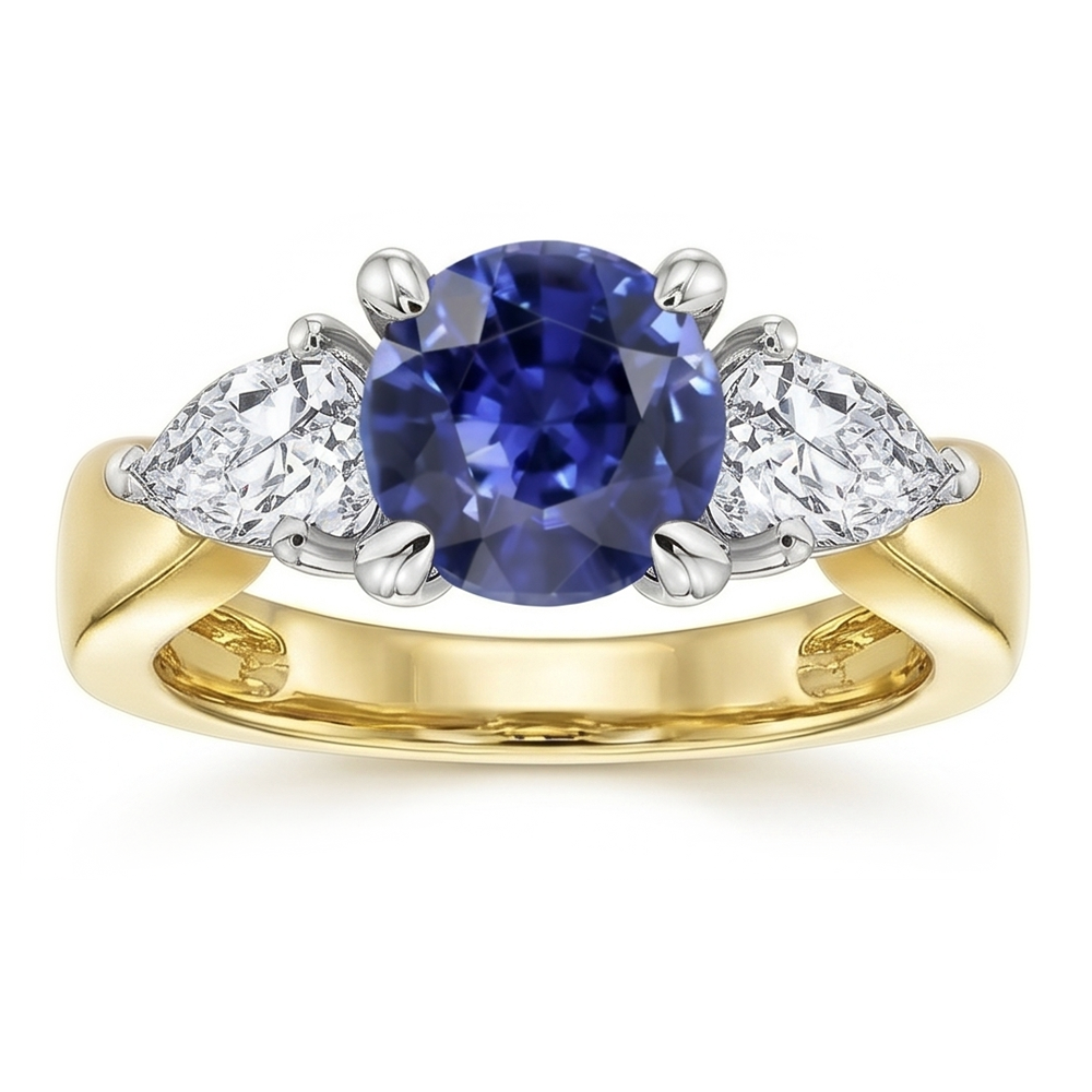 Natural Sapphire Ring 2ct - Two Tone 14K Gold