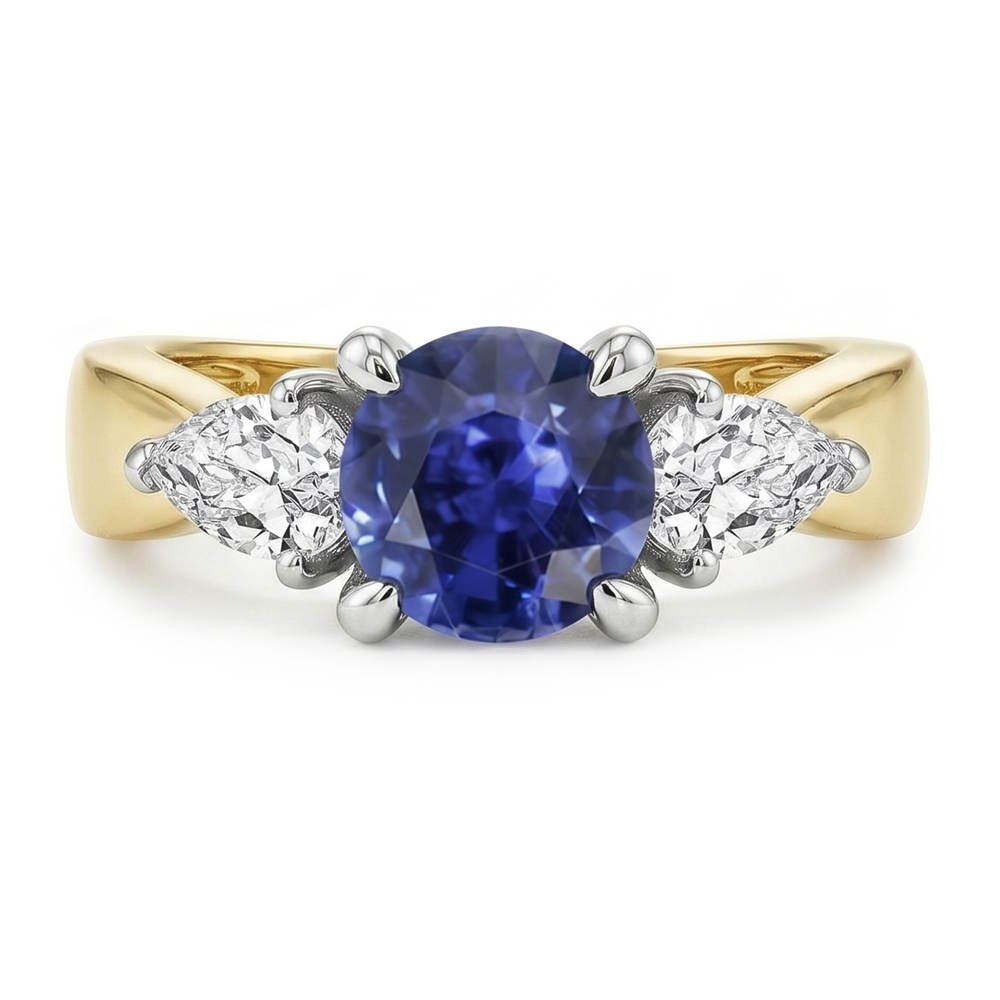 Natural Sapphire Ring 2ct - Two Tone 14K Gold
