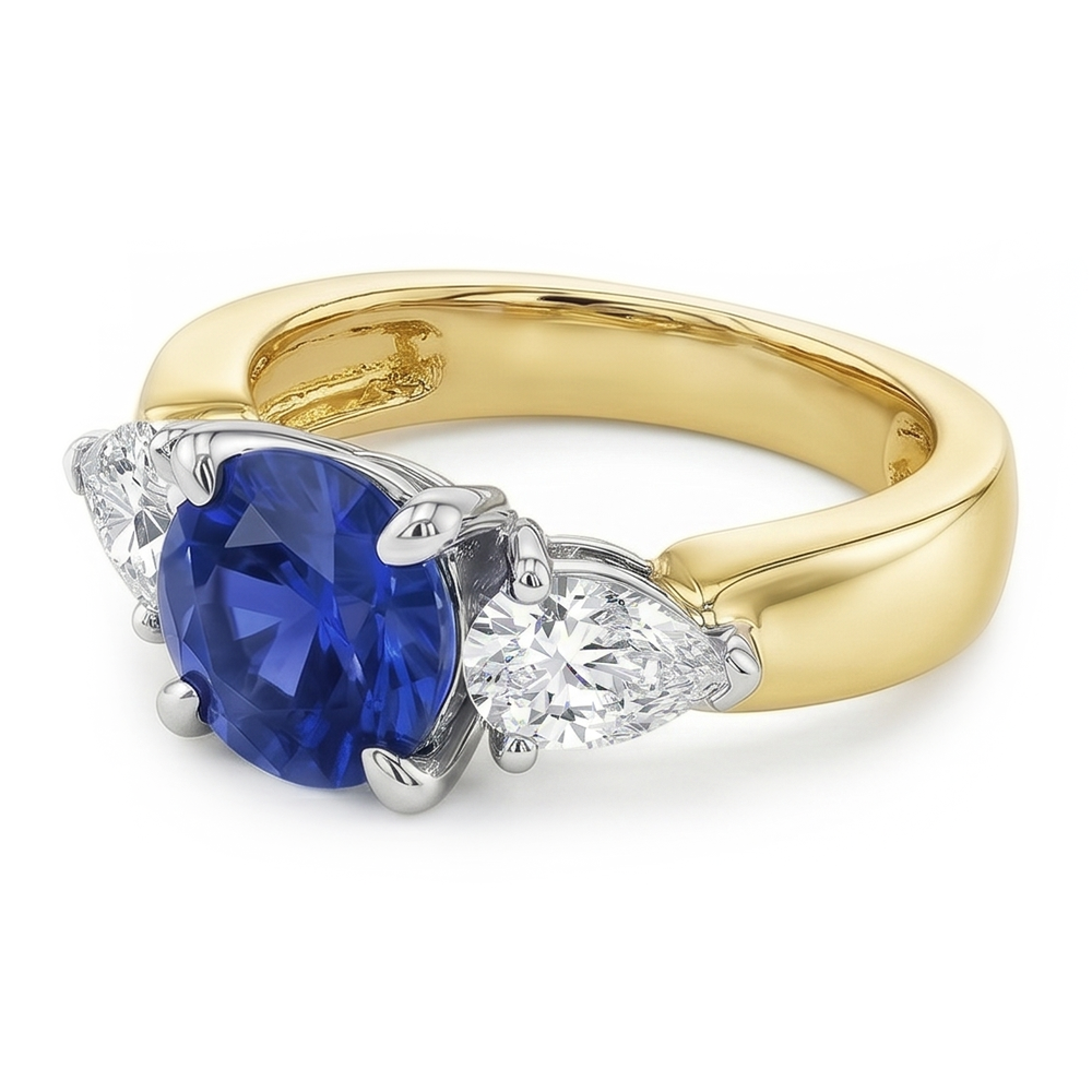 Natural Sapphire Ring 2ct - Two Tone 14K Gold
