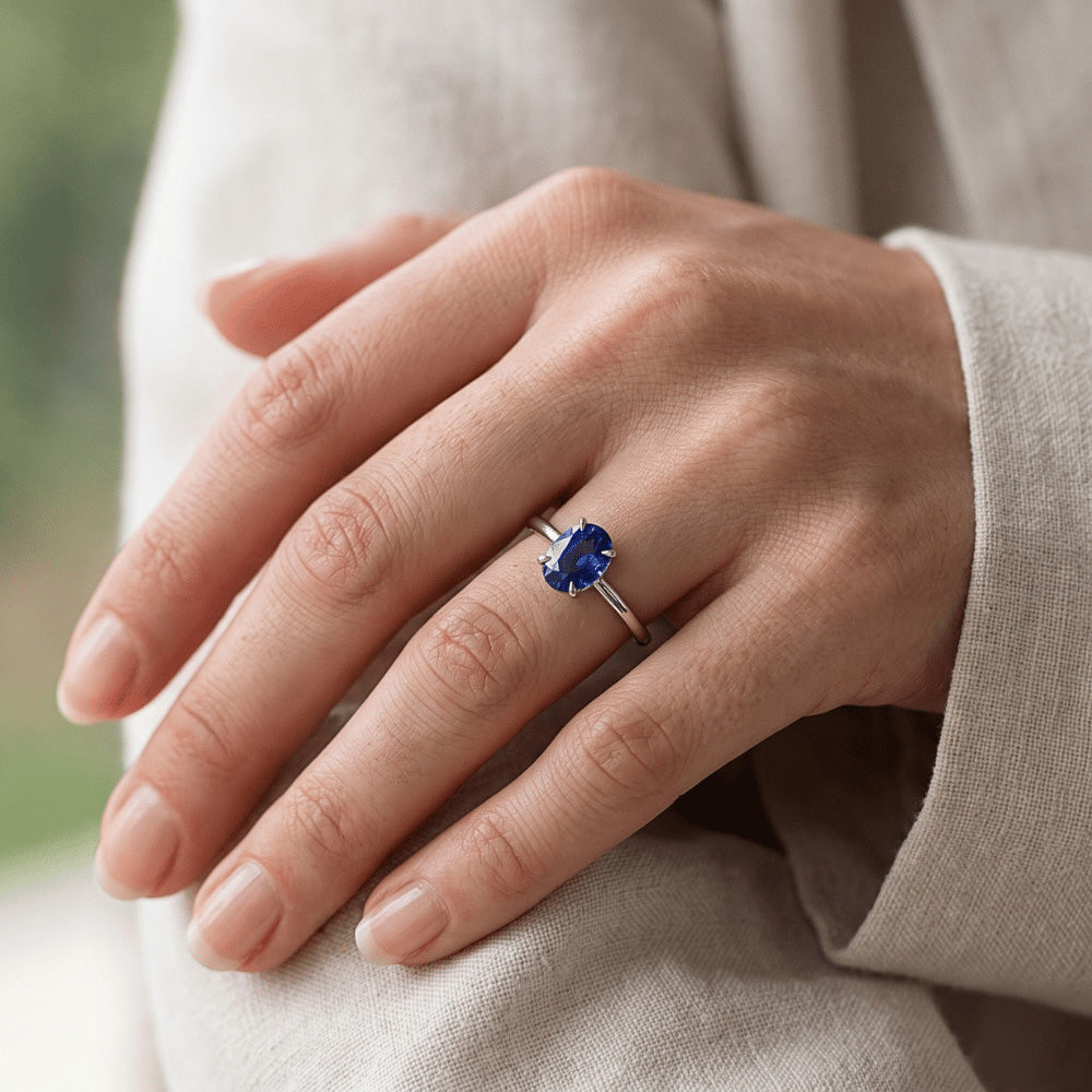 Natural Sapphire Ring 2ct - White Gold 14K