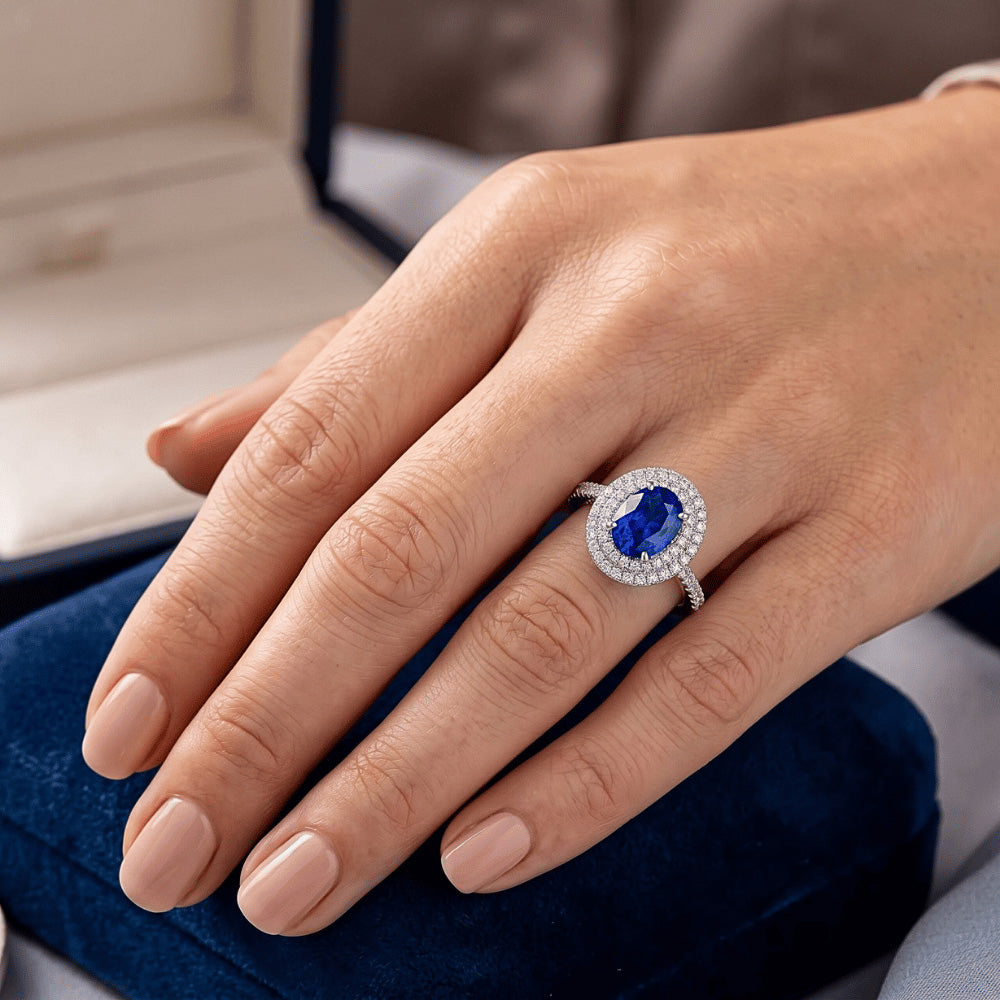 Natural Sapphire Ring 2ct - White Gold 14K