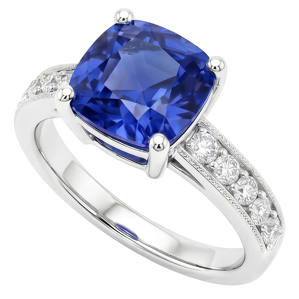 Natural Sapphire Ring 3.30ct - White Gold 14K