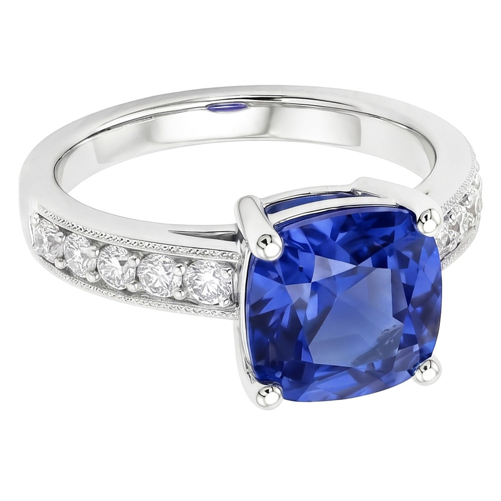 Natural Sapphire Ring 3.30ct - White Gold 14K